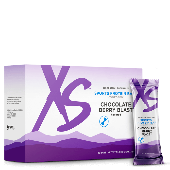 Amway XS Sports Protein Bars Chocolate Berry Blast | 20 g Protein | 12 Bars | Chocolate Berry Flavor | Protein Snack Bar | Cocoa | Berry Flavor | Ready-to-Eat Bar | Individual Bars | XS Sports | Protein Bar | 12 Count | Chocolate Bar | Original XS Product