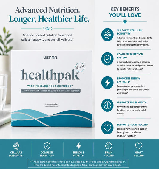 USANA HealthPak | Daily AM & PM Nutrition Pack | 40+ Nutrients | Vitamins & Minerals | AM Packets | PM Packets | Daily Nutrition Pack | USANA HealthPak Formula | 40+ Nutrients | Vitamin & Mineral Formula | Individual Packets | Original USANA Product