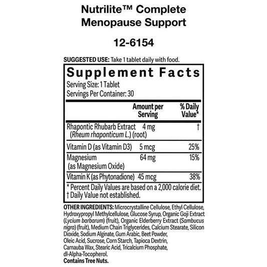 Amway Nutrilite Complete Menopause Support Tablets 30 Count | Siberian Rhubarb Extract | Plant-Based Compounds | Rhubarb Extr