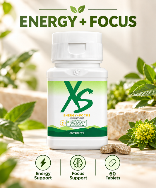 Amway XS Energy + Focus Dietary Supplement | 60 Tablets | Green Tea Extract & Rhodiola Rosea | Green Tea Extract | Rhodiola Rosea | XS Formula | 60 Tablets | Botanical Ingredients | Original XS Product | Tablet Formula for Adults | Plant Extracts Formula.