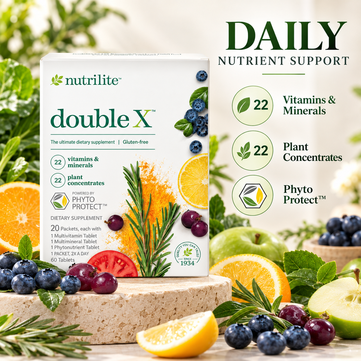 Amway Nutrilite Double X Multivitamin 10-Day Supply | 20 Daily Multivitamin Packets | Vitamin & Mineral Nutrient Formula with Plant Concentrates | Daily Nutrition Packets | Individual Packets for Daily Nutrition Routine | Multivitamin and Mineral Formula!