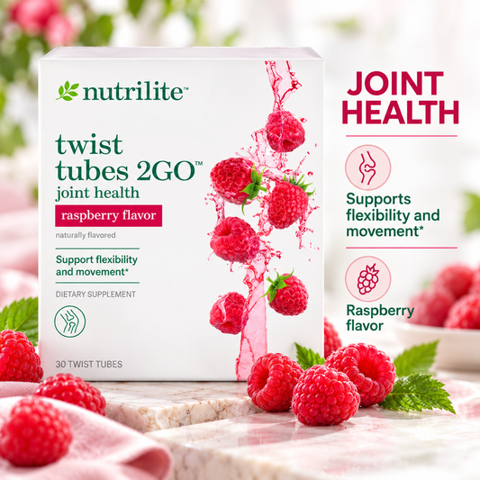 Amway Nutrilite Twist Tubes 2GO Raspberry Joint Support Drink Mix 20 Tubes | Glucosamine | Raspberry Flavor | Drink Mix | Water Enhancer | 20 Tubes | Individual Tubes | Nutrilite Twist Tubes | Raspberry Drink Mix | Original Formula for Adults