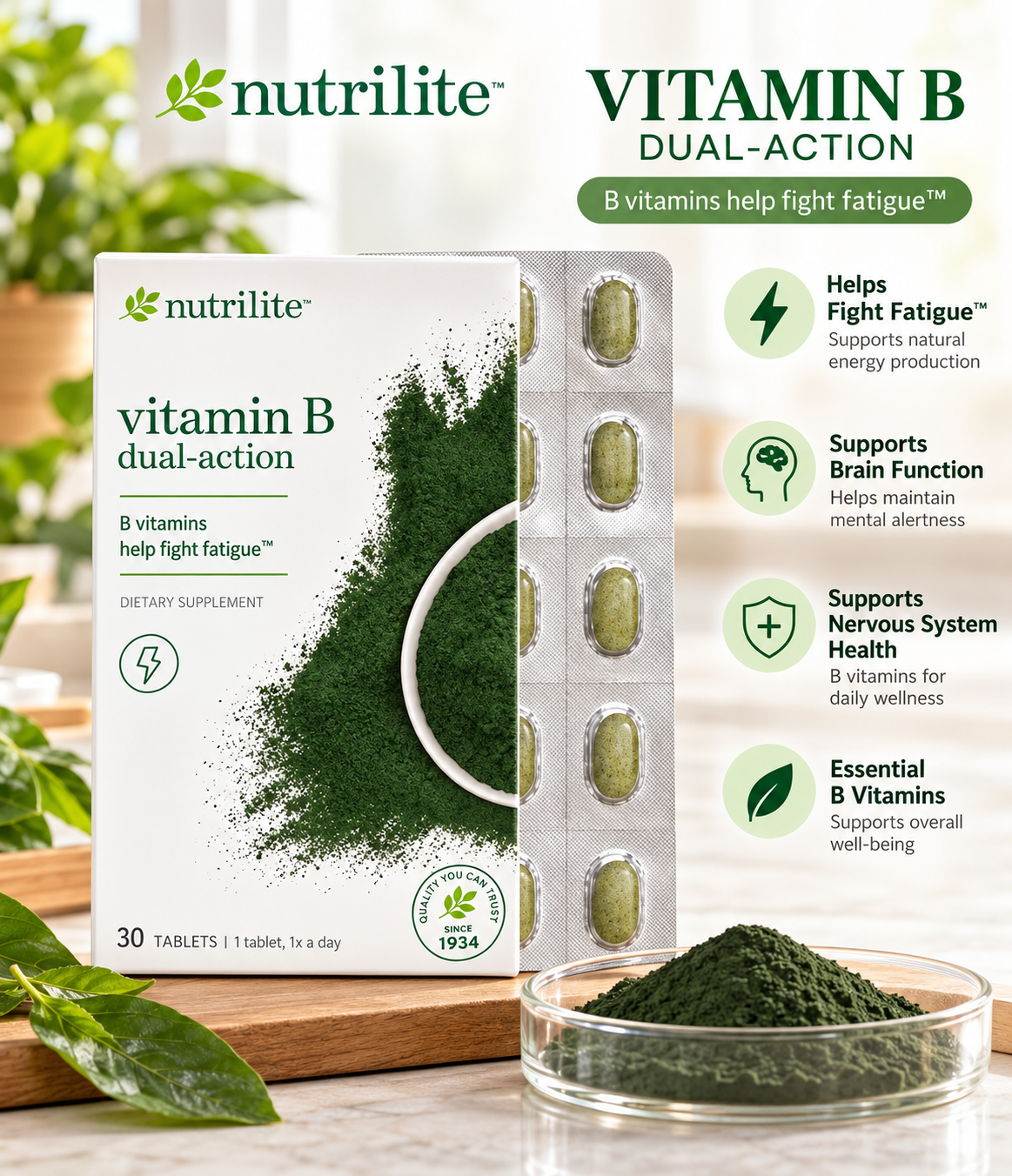 Amway Nutrilite Vitamin B Dual-Action 120 Tablets | B-Complex Vitamins | Dual-Action Release System | B Vitamins Formula | Nutrilite Vitamin B | 120 Tablets | Vitamin B Complex Formula | Dual-Release Tablets | Original Formula for Adults | Nutrilite Pack