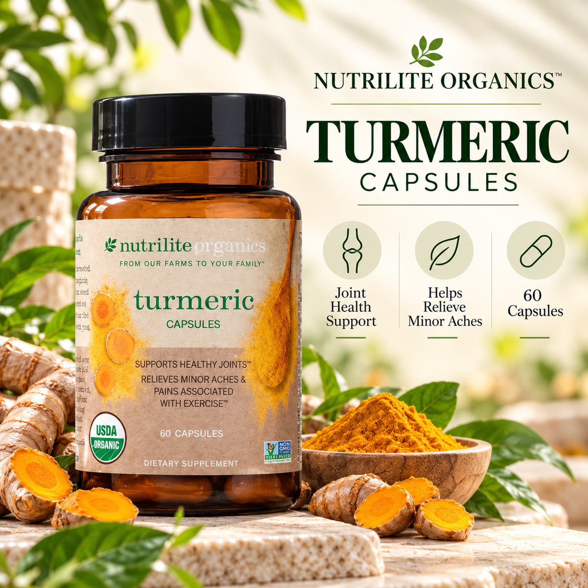 Amway Nutrilite Organics Turmeric Capsules 60 Count | Organic Turmeric Extract with Curcuminoids | Turmeric Capsules | Curcuminoid Formula | 60 Capsules | Nutrilite Organics | Turmeric Extract | Organic Turmeric | Plant Ingredients | Original Formula Only