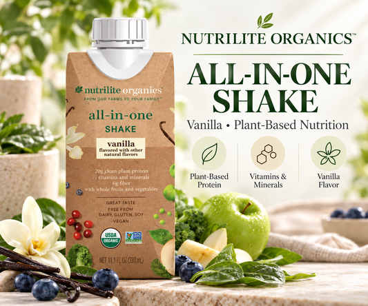 Amway Nutrilite Organic Vanilla Ready-to-Drink Shake 12 Pack | Plant Protein Fiber | 20 g Protein 5 g Fiber | Vanilla Flavor | Vegan | Caffeine Free | Ready-to-Drink Beverage | 12 Bottles | Organic Vanilla | Plant-Based Ingredients | Original Formula