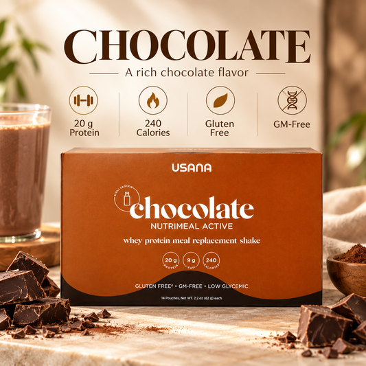 USANA Nutrimeal Active Whey Protein Nutrition Shake Chocolate | Protein Fiber Nutrition Shake Daily Wellness Essential Nutrients Cellular Nutrition Daily Nutrition Nutritional Wellness Dietary Supplement Vanilla Chocolate Strawberry
