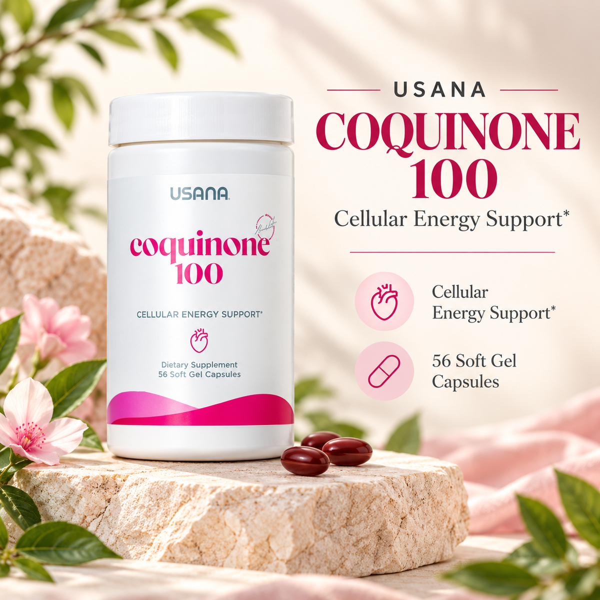 USANA CoQuinone 100 | CoQ10 Alpha Lipoic Acid Supplement Daily Wellness Cellular Nutrition Heart Wellness Energy Metabolism Antioxidant Support Essential Nutrients Healthy Lifestyle Daily Supplement Nutritional Wellness