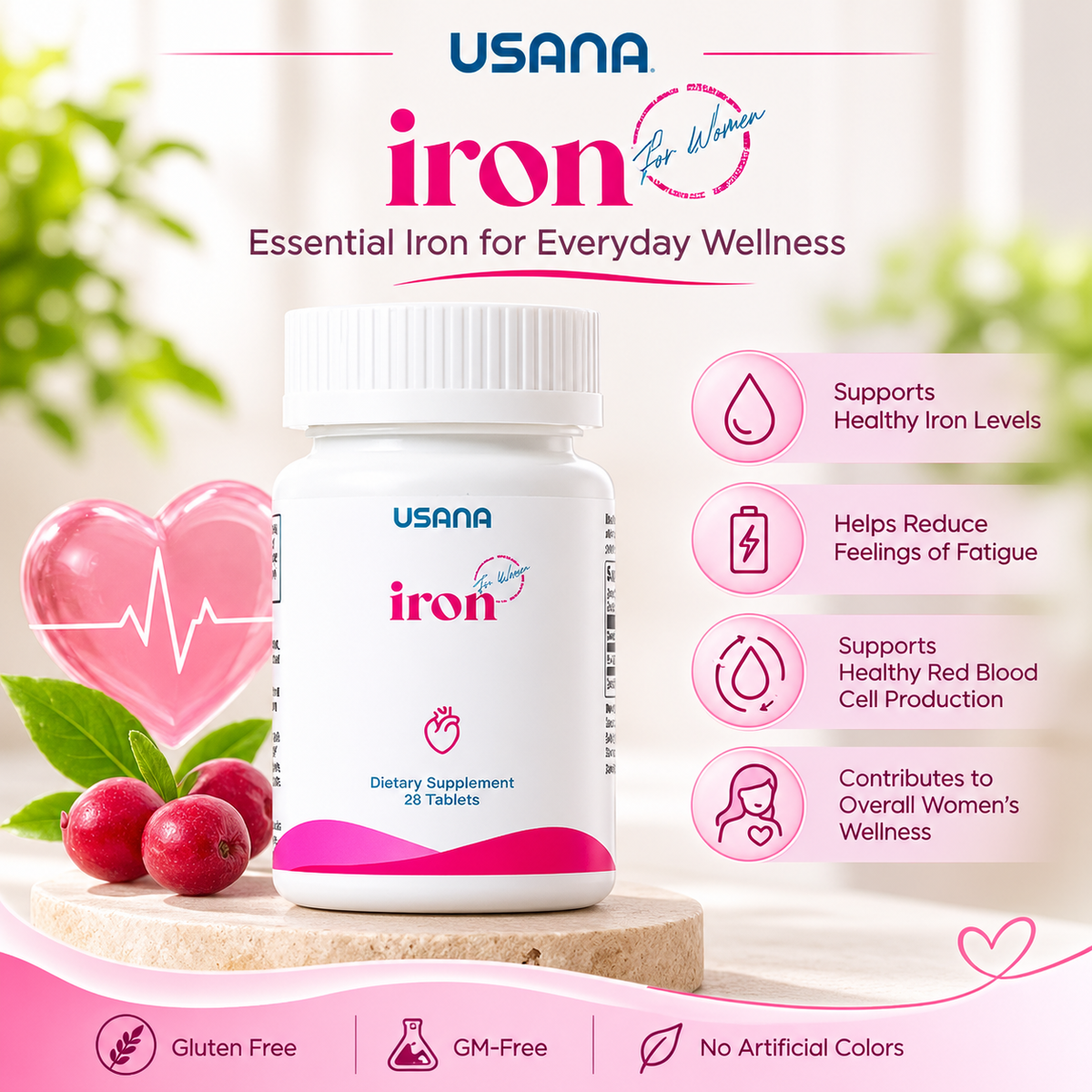 USANA Iron | Iron Mineral Supplement | Daily Wellness | Essential Nutrient | Cellular Nutrition | Daily Nutrition | Nutritional Wellness | Dietary Supplement | Mineral Nutrition | Wellness Formula | Daily Use | Iron Supplement | USANA Iron Mineral Formula