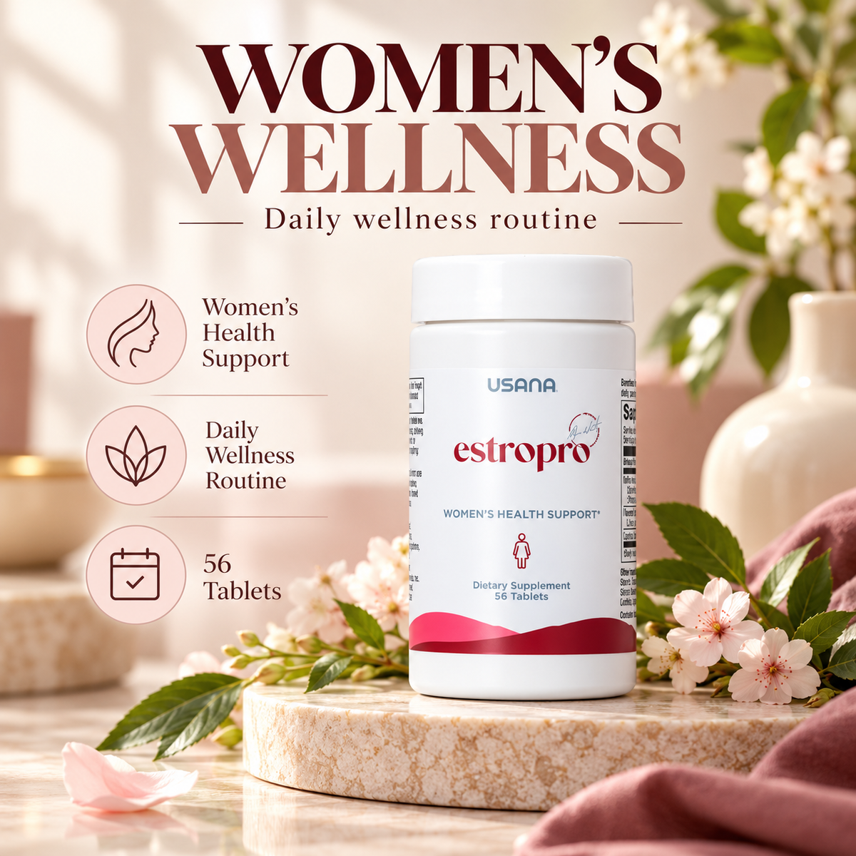 USANA EstroPro | Women's Wellness Supplement | Daily Wellness | Essential Nutrients | Cellular Nutrition | Daily Nutrition | Nutritional Wellness | Dietary Supplement | Botanical Formula | Women's Nutrition | EstroPro Formula | USANA Botanical Formula Mix
