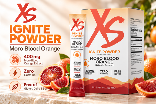 Amway XS Ignite Powder Moro Blood Orange 30 Stick Packs | Moro Blood Orange Flavor | Drink Mix | Powder Beverage | 30 Stick Packs | Blood Orange | XS Ignite | Original Formula | Individual Stick Packs | Citrus Flavor | Ready-to-Mix Drink | XS Product