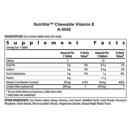 Amway Nutrilite Chewable Vitamin E 270 Tablets | Vitamin E with Plant-Based Lecithin | Maple Walnut Honey Flavor | Chewable V