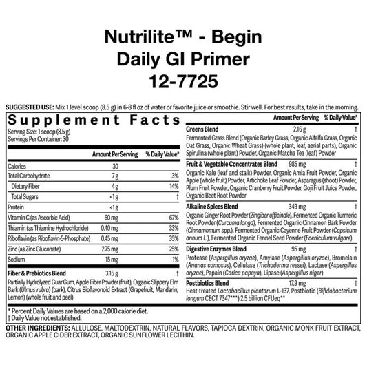Amway Nutrilite Begin Daily GI Primer 30 Servings | Daily Nutrition Drink Fiber Enzymes Fermented Greens Dietary Supplement E