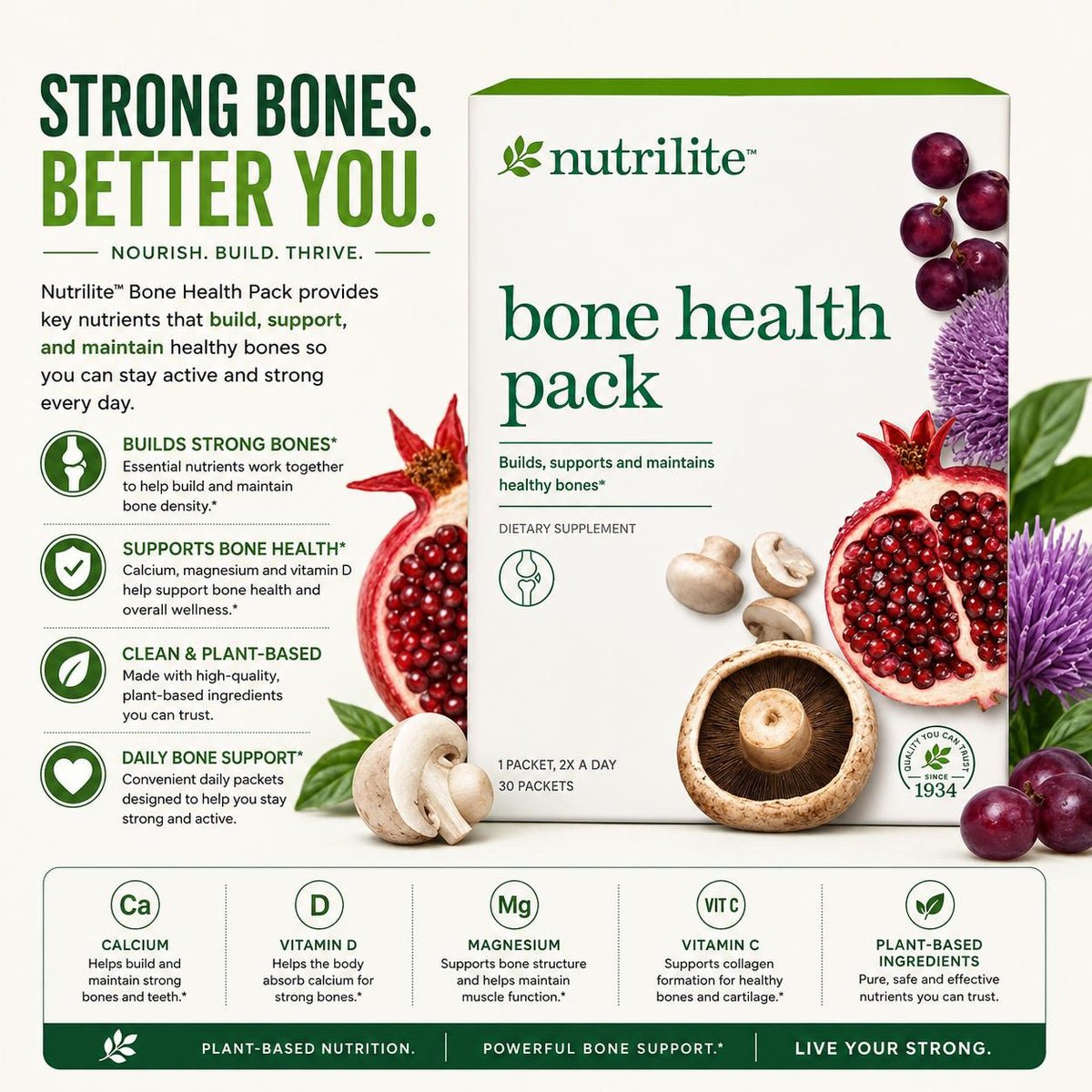 Amway Nutrilite Bone Health Pack 60 Packets | 30 AM & 30 PM | Calcium Magnesium Vitamin D | Plant Nutrients | Calcium Formula