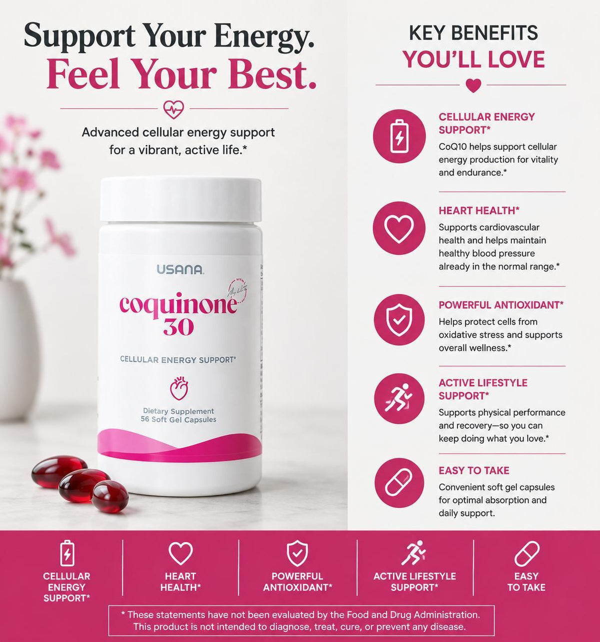 USANA CoQuinone 30 | CoQ10 & Alpha-Lipoic Acid Supplement | Coenzyme Q10 | Alpha-Lipoic Acid | CoQuinone 30 Capsules | CoQ10 Formula | USANA CoQ10 | 30 Capsules | Nutrient Formula | Original USANA Product | CoQ10 Capsules | Alpha-Lipoic Acid Formula USANA
