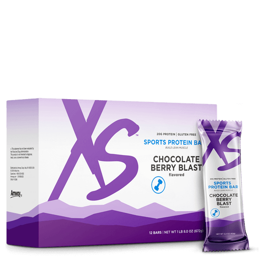 Amway XS Sports Protein Bars Chocolate Berry Blast | 20 g Protein | 12 Bars | Chocolate Berry Flavor | Protein Snack Bar | Cocoa | Berry Flavor | Ready-to-Eat Bar | Individual Bars | XS Sports | Protein Bar | 12 Count | Chocolate Bar | Original XS Product