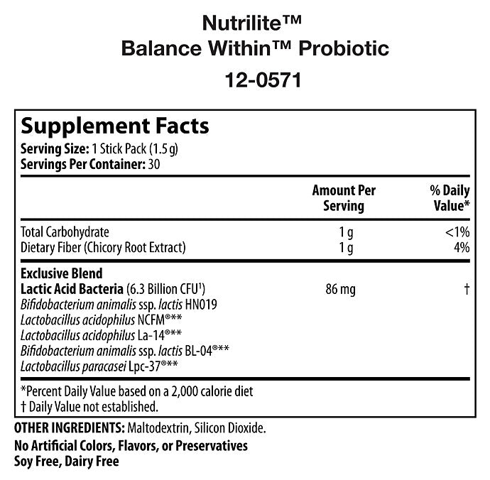 Nutrilite Balance Within Probiotic Stick Packs 30 Count | Probiotic Supplement with Prebiotic Fiber | Daily Probiotic Stick Packs | Powdered Probiotic Formula | Individual Stick Packs for Everyday Nutrition Routine | 30 Count Pack | Prebiotic Fiber Powder