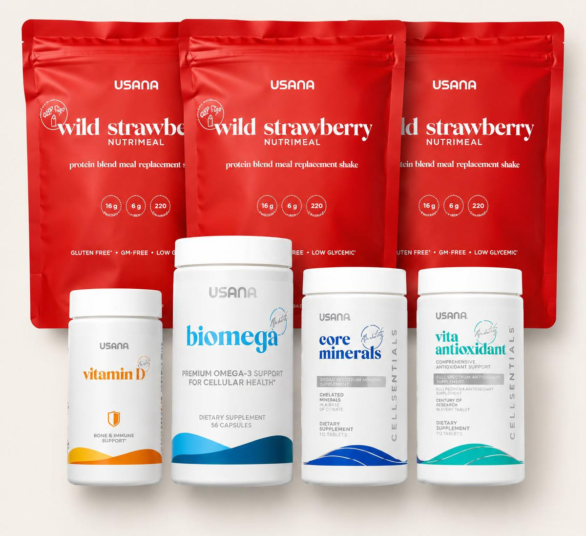 USANA Kickstart Pack | Nutrimeal Shake CellSentials BiOmega Vitamin D Bundle Daily Wellness Nutrition Essential Nutrients Cellular Nutrition Heart Wellness Brain Function Immune System Bone Health Energy Metabolism Healthy Lifestyle