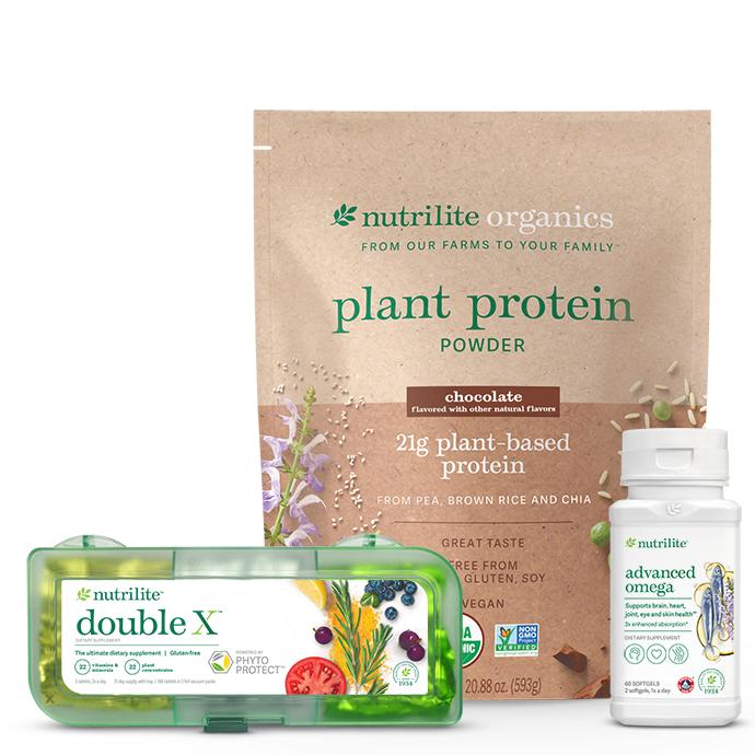 Amway Everyday Nutrition Solution Chocolate | Daily Nutrition Bundle | Plant Protein, Multivitamin & Omega | Chocolate Flavor Nutritional Shake with Protein, Vitamins, Minerals and Omega Nutrition Chocolate Nutritional Beverage Drink Mix