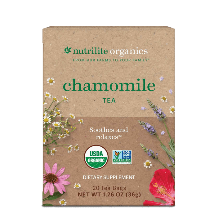 Amway Nutrilite Organics Chamomile Tea 20 Servings | Chamomile Lavender Herbal Tea | Organic Botanicals | Caffeine-Free | Vegan | Chamomile Tea Bags | Lavender Flavor | 20 Servings | Herbal Beverage | Organic Tea Blend | Nutrilite Organics Tea