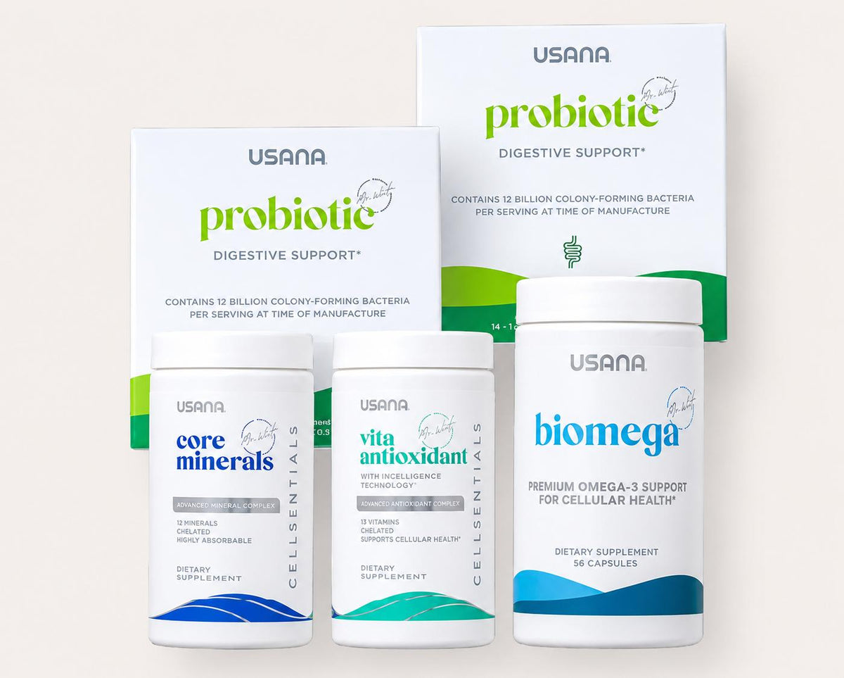 USANA Core Health Bundle | Cellsentials Vita Antioxidant Core Minerals BiOmega Omega 3 Daily Wellness Supplement Bone Heart B