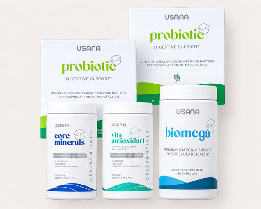 USANA Core Health Bundle | Cellsentials Vita Antioxidant Core Minerals BiOmega Omega 3 Daily Wellness Supplement Bone Heart B