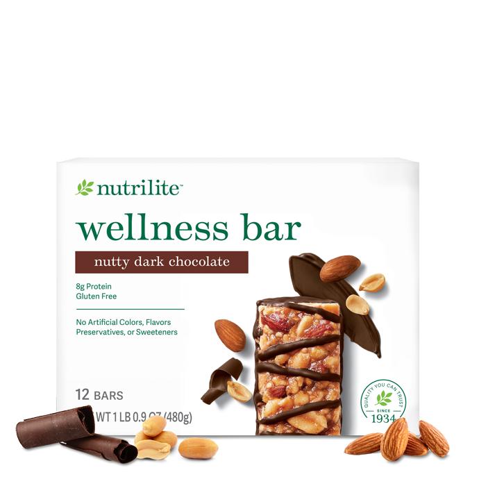 Nutrilite Wellness Bars Nutty Dark Chocolate, 12 Bars, Protein Snack Bar, Nuts & Dark Chocolate, Daily Nutrition, Wellness Sn