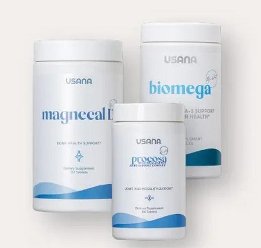 USANA Get Up + Go Bundle | Procosa MagneCal D BiOmega Omega 3 Bone Joint Heart Health Support Muscle Function Cartilage Mobility Calcium Magnesium Vitamin D Fish Oil Immune System Support Energy Metabolism Active Lifestyle Nutrition Pack
