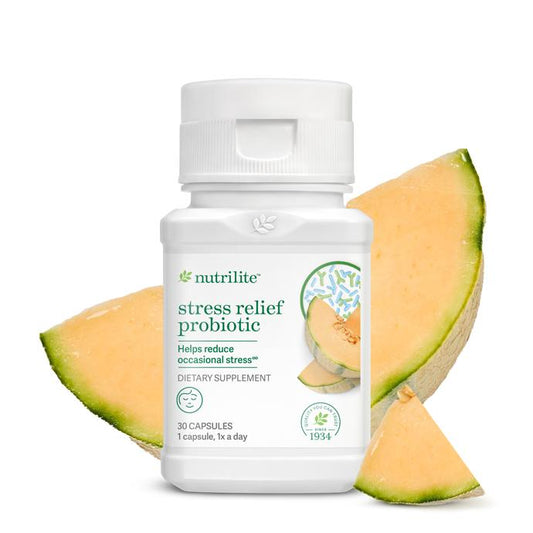 Amway Nutrilite Stress Relief Probiotic 30 Servings | Probiotic Strains with Melon Concentrate | Probiotic Formula | Melon Concentrate | 30 Servings | Nutrilite Probiotic | Daily Probiotic Product | Probiotic Powder | Original Formula for Adults | 30 Pack