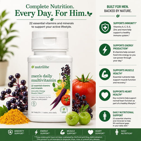 Amway Nutrilite Men’s Daily Multivitamin Tablets 90 Tablets | Plant Nutrients & 22 Essential Nutrients | Men’s Vitamin Formula with Vitamins Minerals Nutrient Ingredients Nutrilite Men’s Daily Multivitamin Dietary Nutrition Product