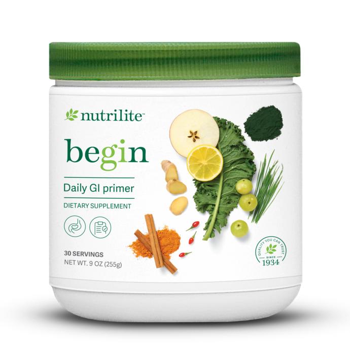 Amway Nutrilite Begin Daily GI Primer 30 Servings | Daily Nutrition Drink Fiber Enzymes Fermented Greens Dietary Supplement E