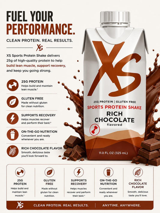 Amway XS Sports Protein Shakes Rich Chocolate, Ready-to-Drink Protein Shake, 25g Protein, 12 Pack, Chocolate Beverage, XS Sports Shake, Ready-to-Drink Shake, Rich Chocolate Flavor, Protein Shake Pack, Chocolate Protein Shake, Sports Protein Beverage Drink