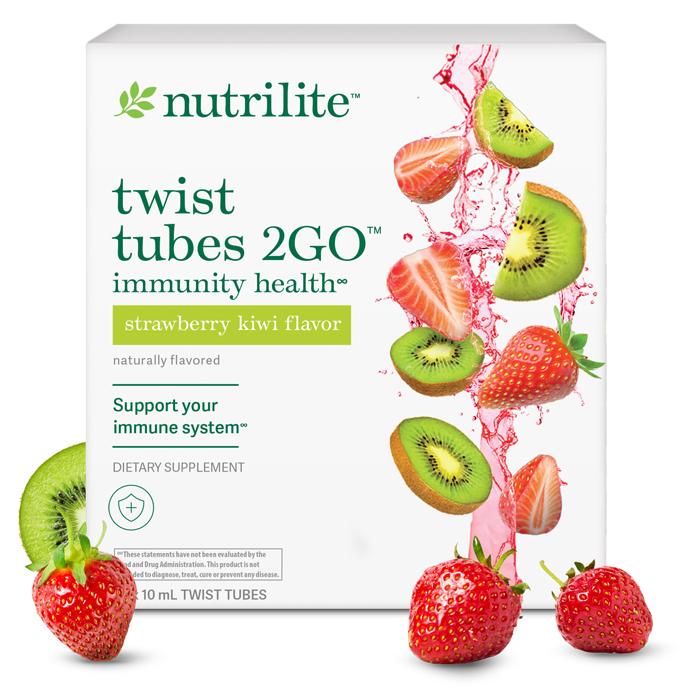 Nutrilite Twist Tubes 2GO Strawberry Kiwi Drink Mix 20 Tubes, Vitamin C Powder, Daily Wellness Drink Mix, Hydration Beverage, Convenient Single-Serve Sticks, Easy-to-Mix Nutrition Supplement, Travel Pack