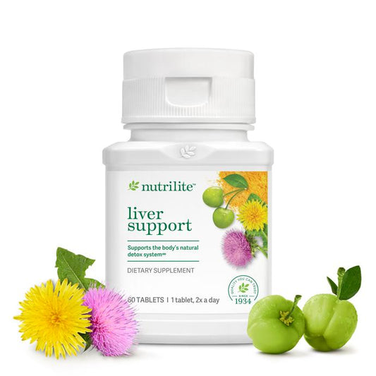 Amway Nutrilite Liver Support Tablets 60 Count Plant-Based with Milk Thistle Turmeric Extract Dandelion Root Acerola Cherry Citrus Bioflavonoid Lemon Bioflavonoid Lactose Free No Artificial Colors Flavors Preservatives NSF Certified Halal Certified Daily