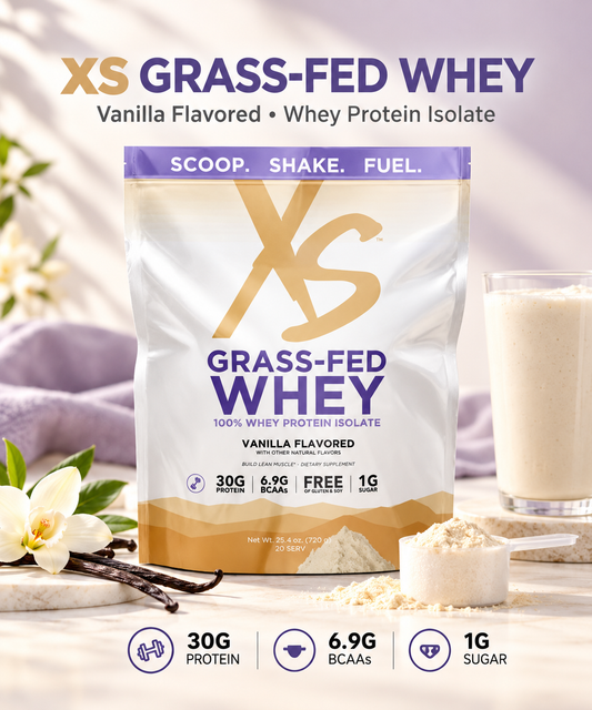 Amway XS Grass-Fed Whey Protein Vanilla | 30 g Protein | 20 Servings | Vanilla Flavor | Grass-Fed Whey Protein Powder | Whey Protein | Protein Powder Mix | Milk Protein | XS Protein | 20 Servings | Original XS Product | Vanilla Protein Formula for Adults.