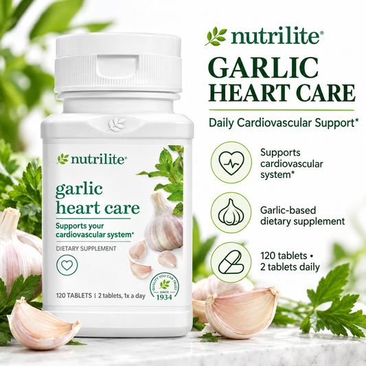 Amway Nutrilite Garlic Heart Wellness Supplement 120 Tablets with Allicin for Daily Cardiovascular Support Natural Plant-Based Formula Peppermint Coated Non-GMO Ingredients Healthcare Fitness Edible Dietary
