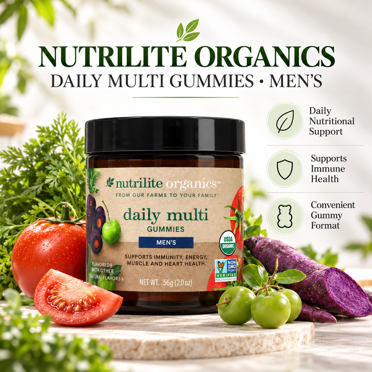 Amway Nutrilite Men’s Organic Multivitamin Gummies, Vitamins, Minerals & Plant Nutrients, 120 Count, Men’s Multivitamin Gummies, Organic Multivitamin, Nutrilite Men’s Gummies, Vitamin Gummies, Mineral Gummies, Plant Nutrient Gummies, Daily Multivitamin
