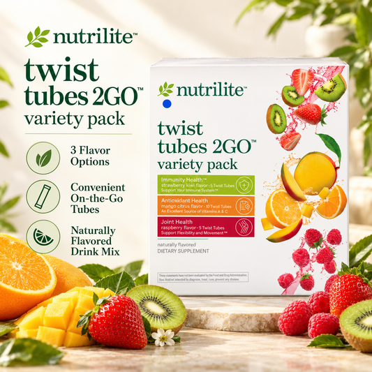 Amway Nutrilite Twist Tubes 2GO Variety Pack | On-the-Go Drink Mix | 20 Tubes, Assorted Flavors | Drink Mix Powder | Individual Tubes | Variety Drink Mix | 20 Single-Serve Tubes | Nutrilite Twist Tubes | Ready-to-Mix Beverage | Original Formula for Adults