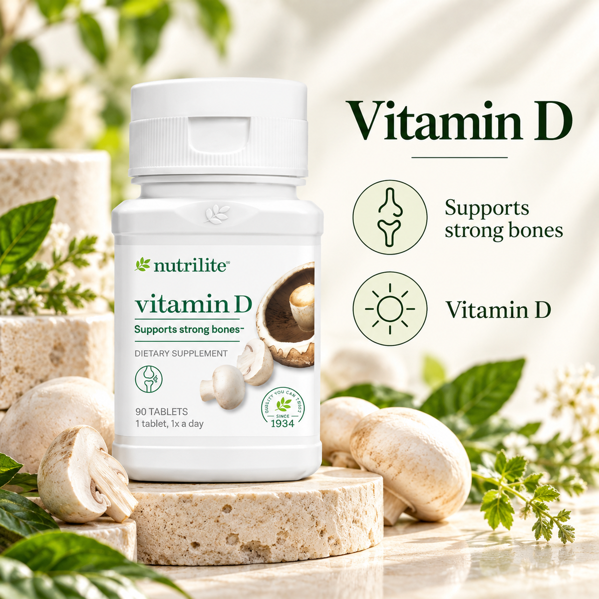 Amway Nutrilite Vitamin D 90 Tablets | Mushroom-Based Vitamin D with Vitamin K2 | Vitamin D Tablets | Mushroom Ingredients | Vitamin D Formula | 90 Tablets | Nutrilite Vitamin D | Plant-Based Nutrient Formula | Original Formula for Adults | Adult Formulas