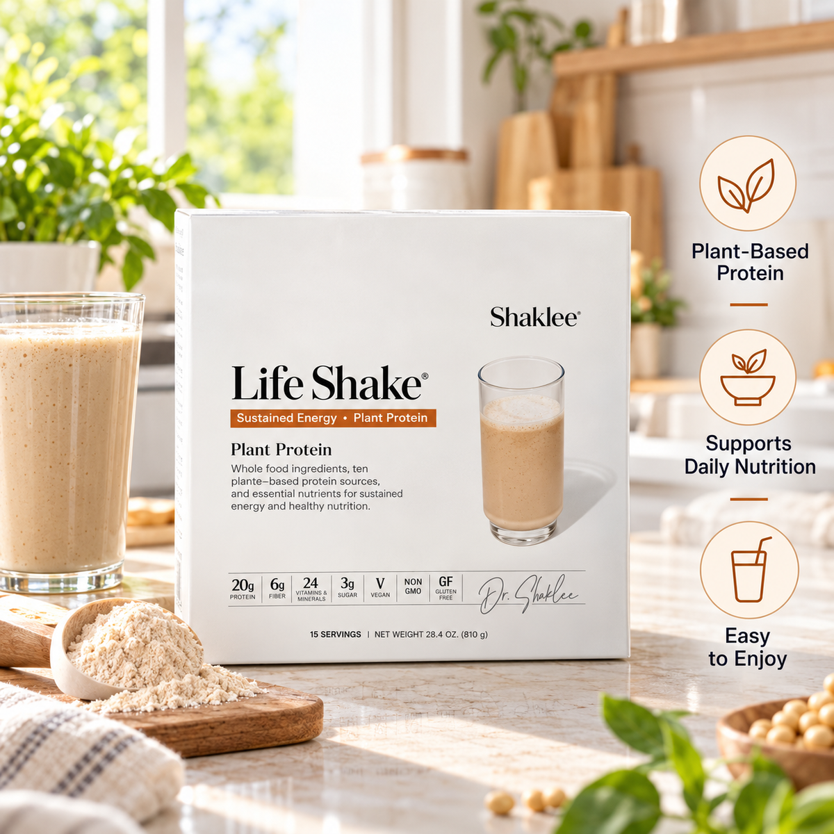 Shaklee Life Shake Plant Protein Powder with 20g Protein and 25 Vitamins
