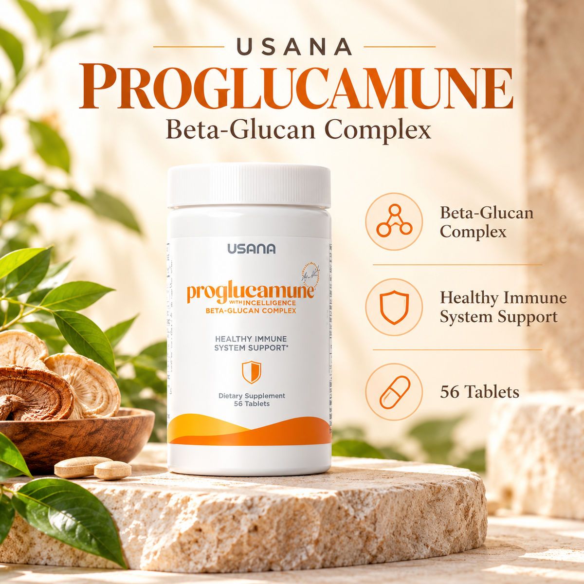 USANA Proglucamune | Beta Glucan Mushroom Extract Supplement Daily Wellness Essential Nutrients Immune System Support Cellular Nutrition Antioxidant Support Healthy Lifestyle Daily Supplement Nutritional Wellness