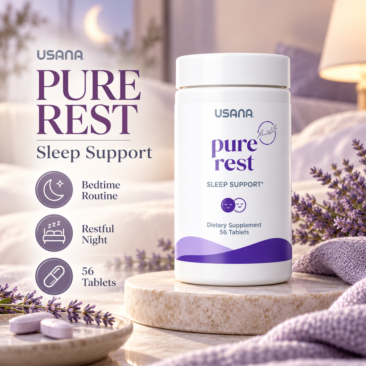 USANA Pure Rest | Sugar-Free Melatonin Sleep Supplement | Melatonin Formula | Sugar-Free Formula | Pure Rest Tabs | USANA Melatonin | Melatonin Tablets | Nighttime Formula | 30 Tablets | Original USANA Product | Melatonin Product for Adults | Rest Formula