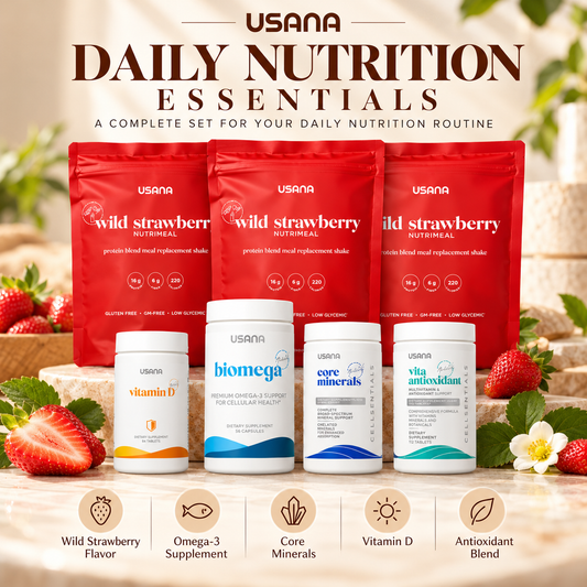 USANA Kickstart Pack | Nutrimeal Shake CellSentials BiOmega Vitamin D Bundle Daily Wellness Nutrition Essential Nutrients Cellular Nutrition Heart Wellness Brain Function Immune System Bone Health Energy Metabolism Healthy Lifestyle