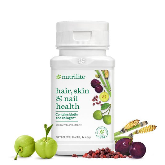 Amway Nutrilite Hair Skin Nail 60 Tablets | Biotin Collagen Plant-Based Nutrients | Biotin Tablets | Collagen Nutrients | Hair Skin Nail Formula | 60 Tablets | Nutrilite Beauty Formula | Plant Nutrients | Original Formula for Adults | Nutrient Formula Set