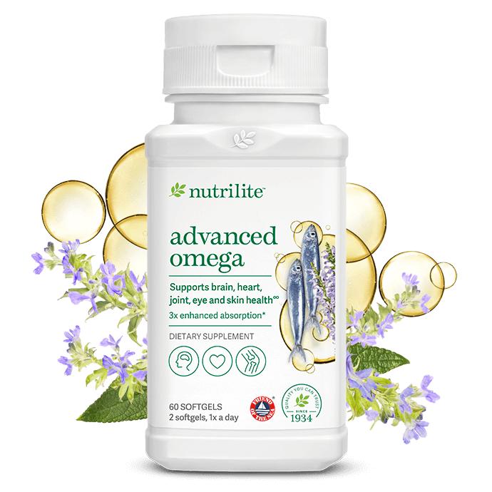 Amway Nutrilite Advanced Omega 60 Softgels | Omega 3 Fish Oil with Chia | DHA EPA ALA | Fish Oil Softgels | Chia Seed Oil | Omega 3 Formula | 60 Softgels | Nutrilite Omega | Easy Absorption | Sustainable Sourcing | Original Formula for Adults | Omega Pack