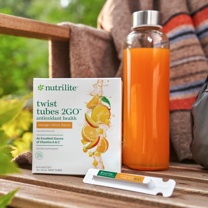 Nutrilite Twist Tubes 2GO Antioxidant Health Mango Citrus, 20 Tubes, Vitamin C & A Powder, Mango Citrus Drink Mix, Portable D