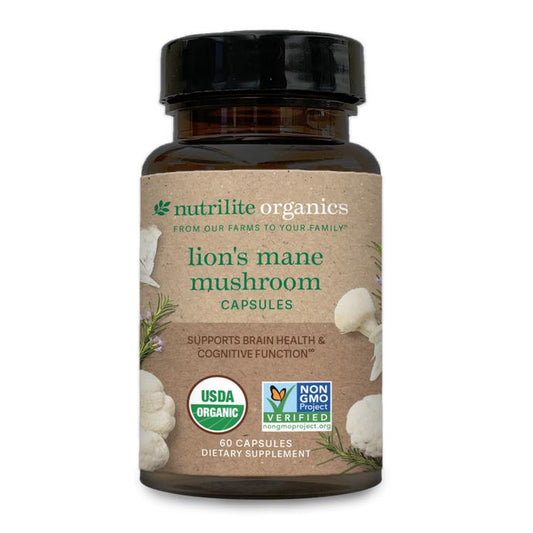 Amway Nutrilite Organics Lion’s Mane Mushroom Capsules 60 Capsules – Organic Mushroom Supplement with Lion’s Mane, Maitake Mushroom & Rosemary Extract – Vegetarian Gluten Free Soy Free Dairy Free Non-GMO – Premium Mushroom Capsules Natural Plant Extracts